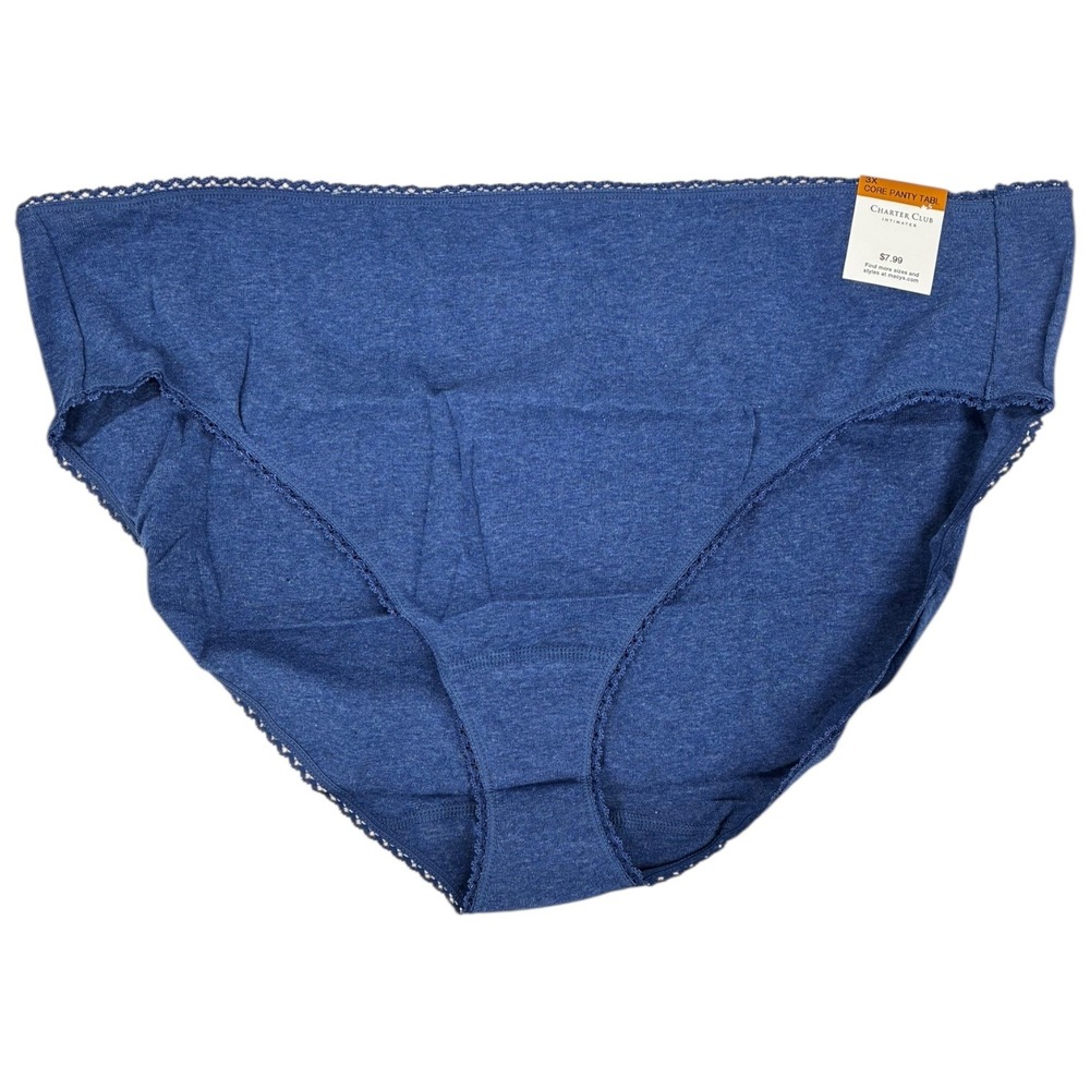 Charter‎ Club Intimates Core Panties HTH Galaxy Blue Lace Trim Size 3X